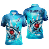 Maxcorners Blue Shark Bowling Jersey Customized Name, Team Name 3D Shirt