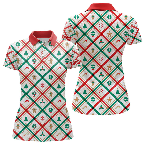 Maxcorners Golf Red, White & Green Argyle Christmas Pattern Customized Name 3D Shirt