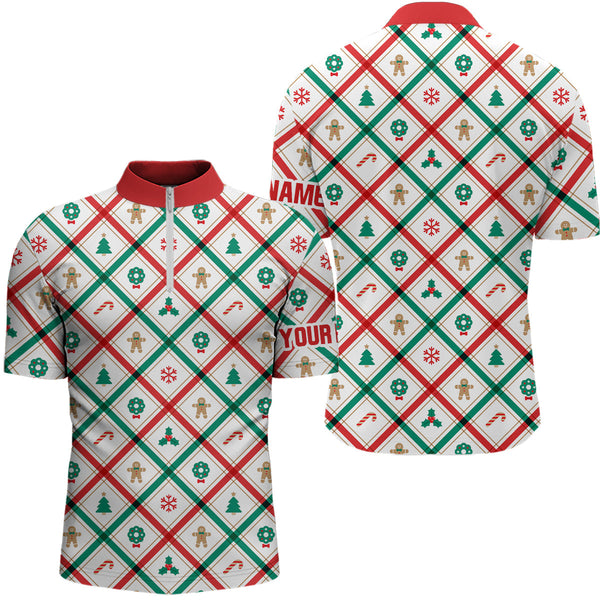 Maxcorners Golf Red, White & Green Argyle Christmas Pattern Customized Name 3D Shirt