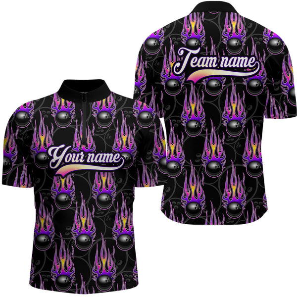 Maxcorners Black Ball Camo Purple Flame Bowling Jersey Customized Name, Team Name 3D Shirt