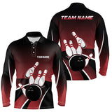 Maxcorners Red And Black Bowling Ball Pins Customized Name And Team Name 3D Shirt