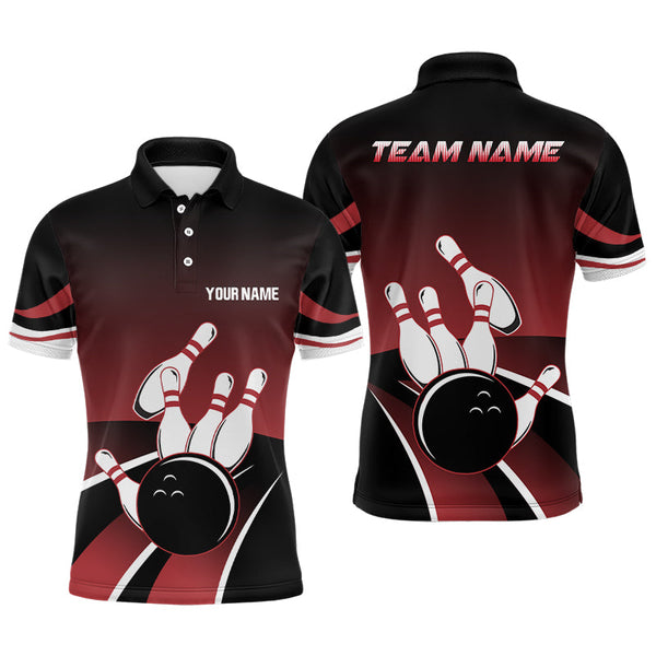 Maxcorners Red And Black Bowling Ball Pins Customized Name And Team Name 3D Shirt