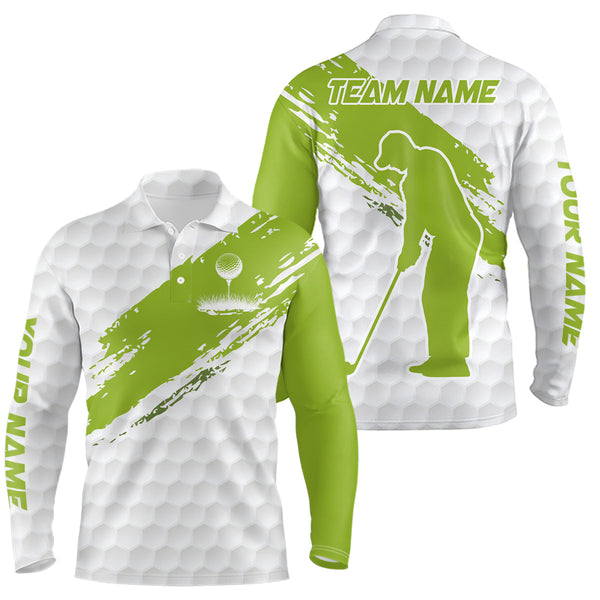 Maxcorners Green and White golf ball pattern Mens golf polo shirts custom team name mens golf clothes