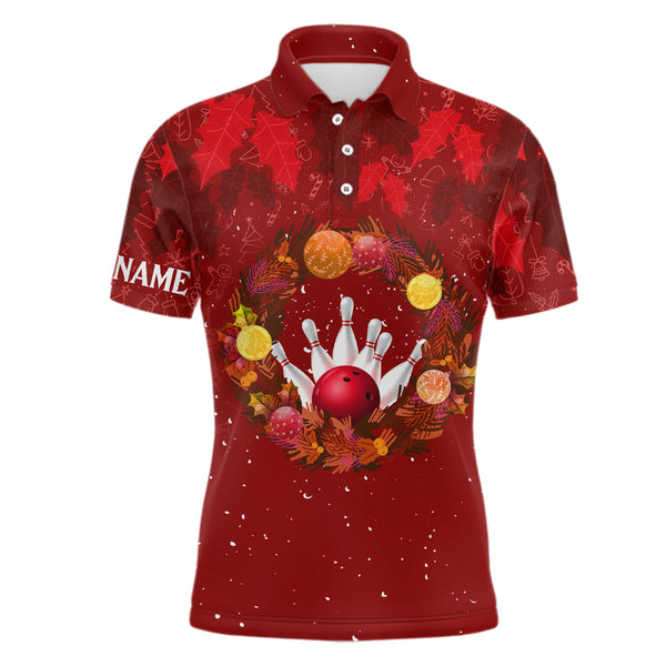 Maxcorners Red Christmas Wreath Bowling Jersey Customized Name, Team Name 3D Shirt Unisex