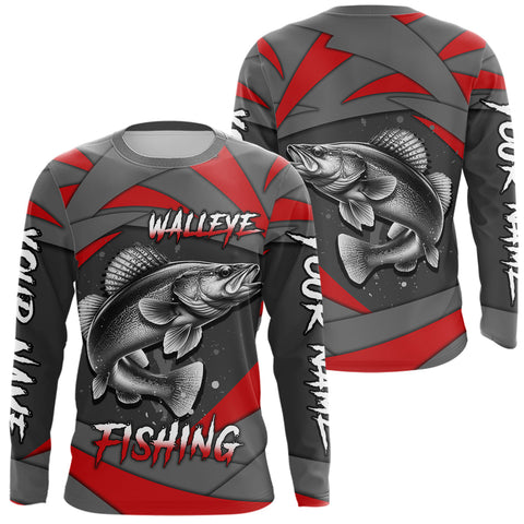 Maxcorners Gray and Red Walleye Fishing Jersey Custom Walleye Fishing Shirt for Team, personalized fishing gifts LM1610