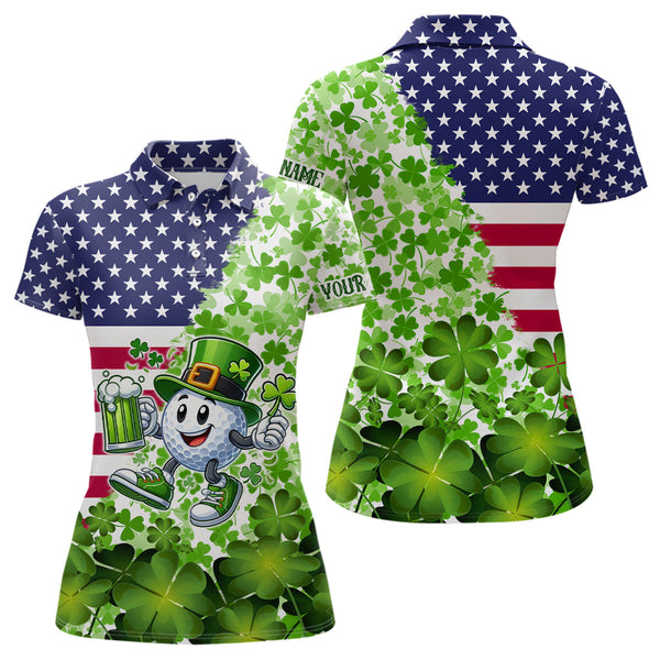 Maxcorners American Flag St Patrick Day Shamrock Golf Pattern Custom Mens Golf Polo Shirts, Golf Outfits Men