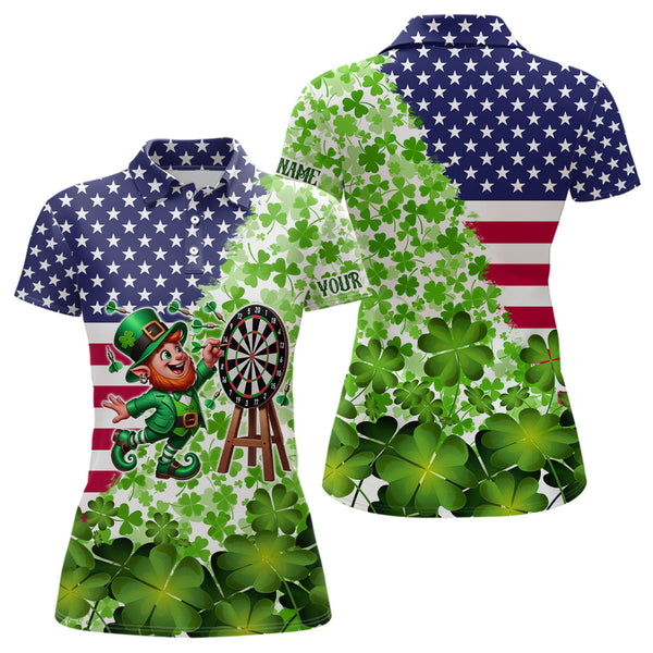 Maxcorners American Flag St Patrick Day Shamrock Pattern Custom St Patrick Team Darts Shirts For Men