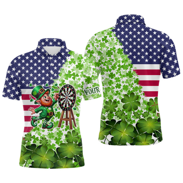 Maxcorners American Flag St Patrick Day Shamrock Pattern Custom St Patrick Team Darts Shirts For Men