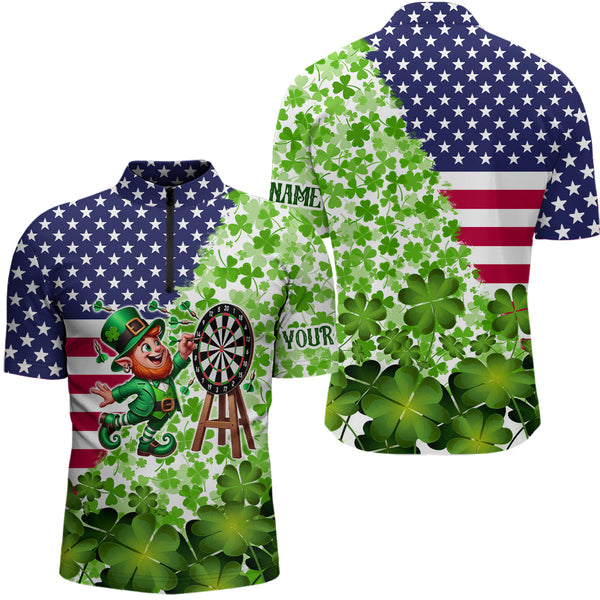 Maxcorners American Flag St Patrick Day Shamrock Pattern Custom St Patrick Team Darts Shirts For Men