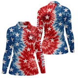 Maxcorners American Flag Tie dye pattern Mens golf polo shirts custom name patriotic golf attire for mensMT0306