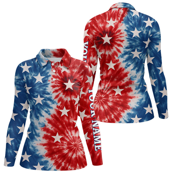 Maxcorners American Flag Tie dye pattern Mens golf polo shirts custom name patriotic golf attire for mensMT0306