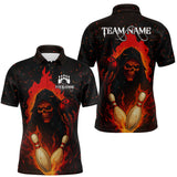 Maxcorners Black and Red Flame Skull Reaper Bowling Shirt For Men Custom Halloween Bowling Team Outfit Jerseys TU1609