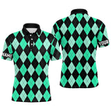 Maxcorners Mens golf polo shirts custom Cyan Green and black argyle plaid pattern golf attire for men