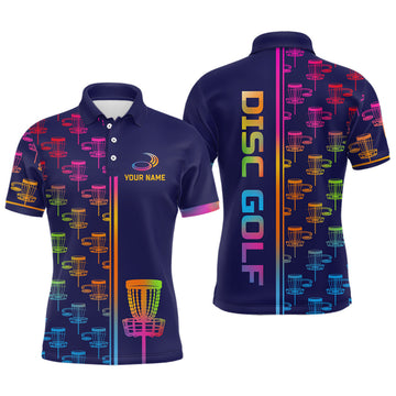 Maxcorners Mens golf polo shirts colorful gradient disc golf basket custom disc golf jerseys MT0510