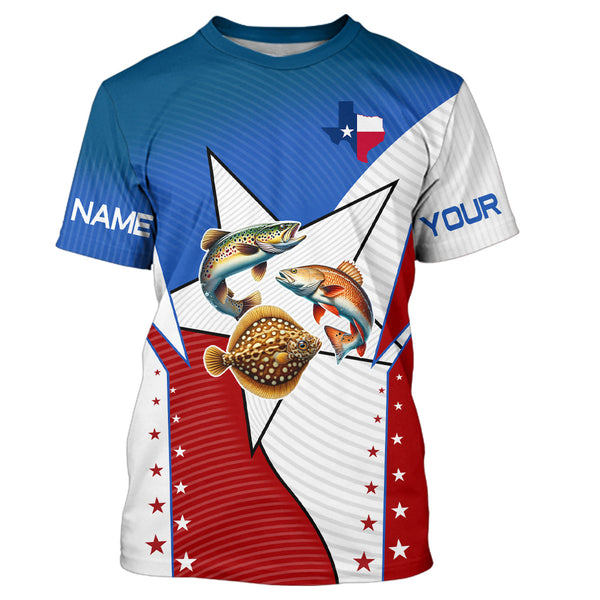 Maxcorners Redfish, Trout, Flounder Texas slam flag Custom Long Sleeve Fishing Shirts, Patriotic fishing Jerseys MT2108