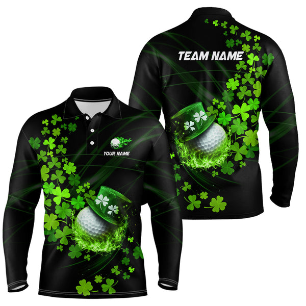 Maxcorners Green Shamrock Lucky Mens Golf Polo Shirts Custom St Patrick Day Clover Golf Team Jerseys