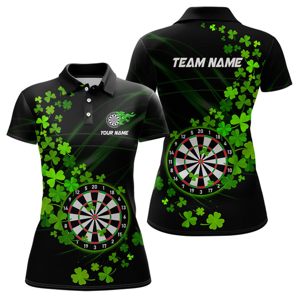 Maxcorners Green Shamrock Lucky Darts Polo, Quarter-Zip Shirts For Men Custom St Patrick Day Dart Team Jerseys Nqs9458