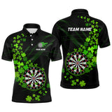 Maxcorners Green Shamrock Lucky Darts Polo, Quarter-Zip Shirts For Men Custom St Patrick Day Dart Team Jerseys Nqs9458