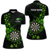 Maxcorners Green Shamrock Lucky Darts Polo, Quarter-Zip Shirts For Men Custom St Patrick Day Dart Team Jerseys