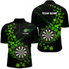 Maxcorners Green Shamrock Lucky Darts Polo, Quarter-Zip Shirts For Men Custom St Patrick Day Dart Team Jerseys