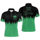 Maxcorners Stupid Tree Funny Definition Mens disc golf polo shirts custom Black Green Forest disc golf clothing MT0510