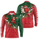 Maxcorners Christmas Santa Mens Bowling Polo, Quarter Zip Shirt Custom Christmas Team Bowling outfit For Men LM2707