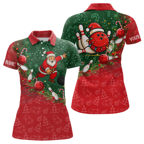 Maxcorners Christmas Santa Mens Bowling Polo, Quarter Zip Shirt Custom Christmas Team Bowling outfit For Men LM2707