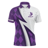 MaxCorners Golfs Purple Argyle Pattern White Golf Customized Name 3D Polo Shirt For Men