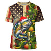 Maxcorners Personalized Christmas Walleye fishing American flag patriotic Performance long sleeve Fishing Shirts MT2108