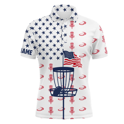 Maxcorners Red, white and blue American flag Mens disc golf polo shirts custom patriotic disc golf shirt MT0510