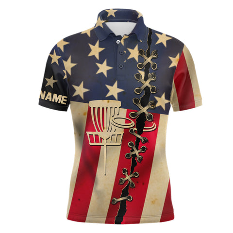 Maxcorners Vintage American flag Mens disc golf polo shirts custom patriotic disc golf shirt MT0510