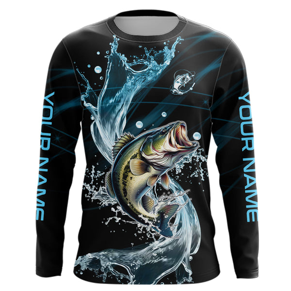 Maxcorners Largemouth Bass fishing blue water Custom performance long sleeve fishing shirts, Bass fishing jerseys MT2108