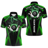 Maxcorners Black Men bowling Polo, Quarter Zip shirt Custom lightning thunder team league bowling jersey | Green LM0803