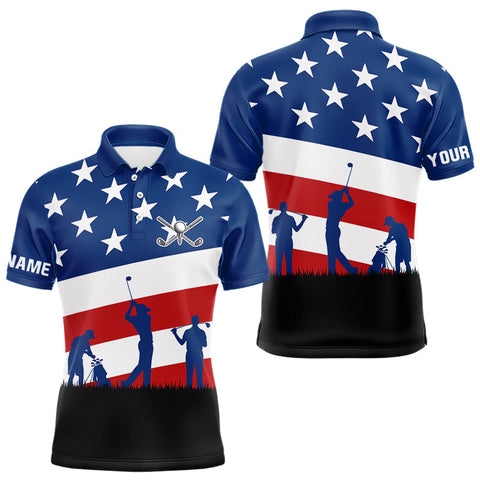 Maxcorners American Flag golf polo shirts for men Custom Red, White and Blue Patriotic mens golf attire LM0607