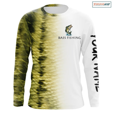 Maxcorners Personalized Green Scales Performance Bass Long Sleeve Fishing Shirts, Bass fishing tournament jersey LM0201