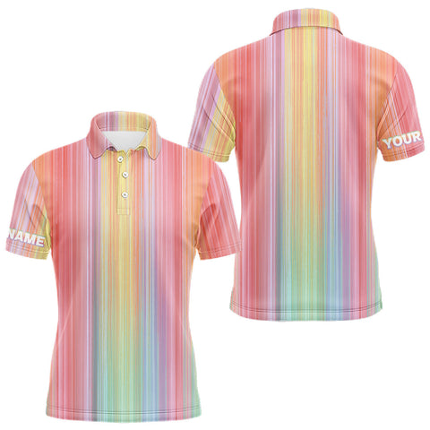 Maxcorners Colorful rainbow stripe pattern Mens golf polo shirt custom best golf apparel for men MT0708