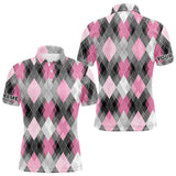 Maxcorners Pink argyle pattern Mens golf polo shirt custom best team golf shirts, golfing gifts MT0708