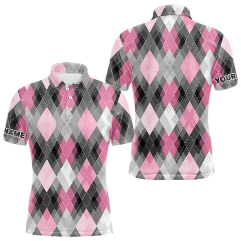 Maxcorners Pink argyle pattern Mens golf polo shirt custom best team golf shirts, golfing gifts MT0708