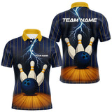 Maxcorners Custom Yellow and Blue Lightning Thunder Bowling Polo, 1/4 Zip Shirts For Men, Team Bowling Outfits TU0909
