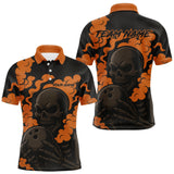 Maxcorners Custom Black and Orange Skull Team Bowling Polo, 1/4 Zip Shirts For Men, Halloween Bowling Outfits TU0909