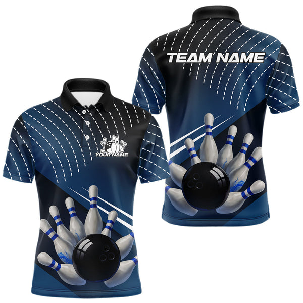 Maxcorners Black and Blue Bowling Polo, Quarter Zip shirts For Men Custom Bowling tournament Team Jerseys TU0909