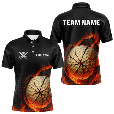 Maxcorners Flame Broken Golf Ball Custom Men golf polo shirt, personalized cool golf outfit for men LM2206