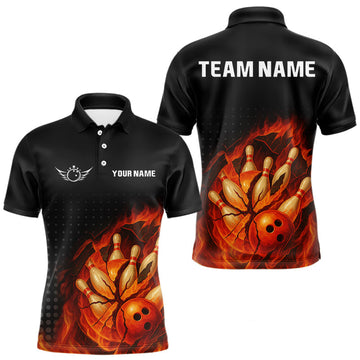 Maxcorners Flame Broken Bowling Ball and pins Bowling Shirt For Men Custom Flame Team Bowling Jerseys