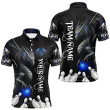Maxcorners Black And Blue Dragon Bowling Polo, 1/4 Zip Shirt For Men Custom Dragon Bowling Team League Jersey LM1109