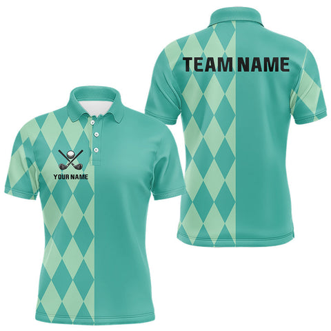 Maxcorners Turquoise argyle pattern Men golf polo shirt Custom golf clothes for men, cool golf gifts LM2206