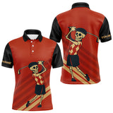 Maxcorners Funny argyle pattern Skull Golf Polo Shirts for men Custom mens golf attire, cool golf gifts | Red MT1007