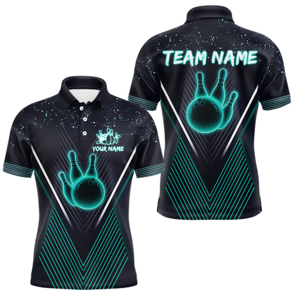 Maxcorners Bowling polo, quarter zip shirt for Men custom team bowling jersey, gift for bowlers | Turquoise LM1307