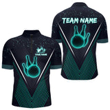 Maxcorners Bowling polo, quarter zip shirt for Men custom team bowling jersey, gift for bowlers | Turquoise LM1307