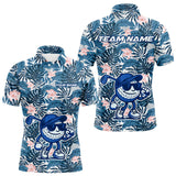 Maxcorners Blue tropical leaf pattern pink flower funny Golf polo shirts For Men Custom mens golf outfits  LM2206