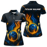 Maxcorners Blue and Yellow Flame Bowling shirts for Men custom bowling team jerseys for mens bowler LM1307